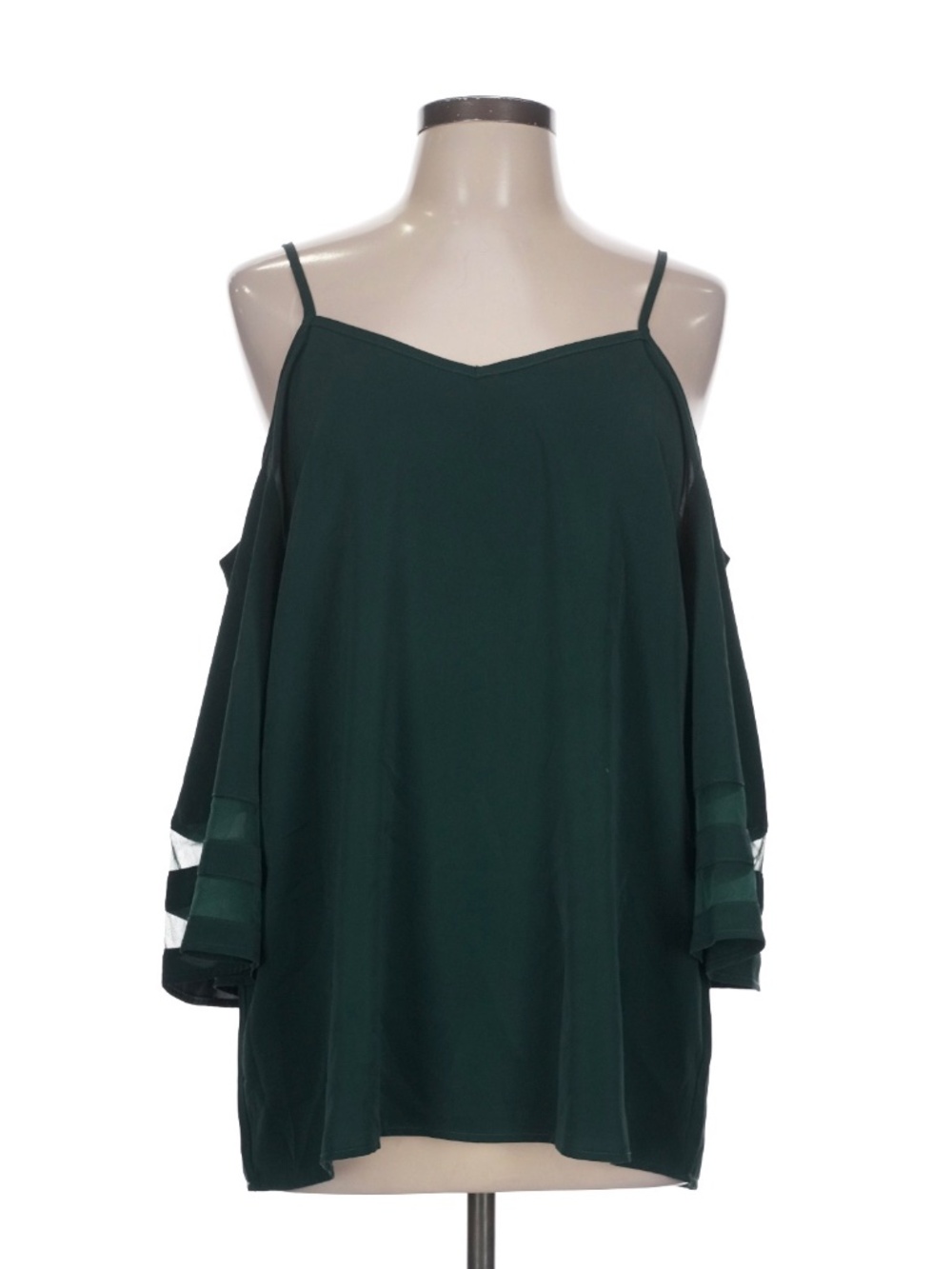 Jouica Dark Green Cold Shoulder Chiffon Blouse Sheer Sleeve Size L